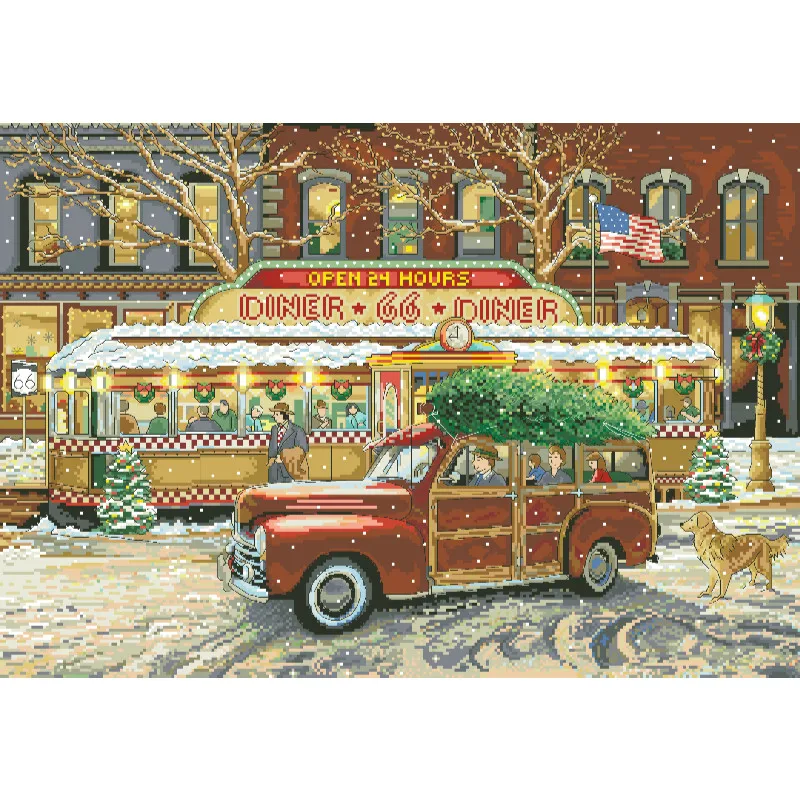 [[CC5130-66 Route Christmas Re - مراجعة Cross Stitch Stamped Kits Beginners وسعره